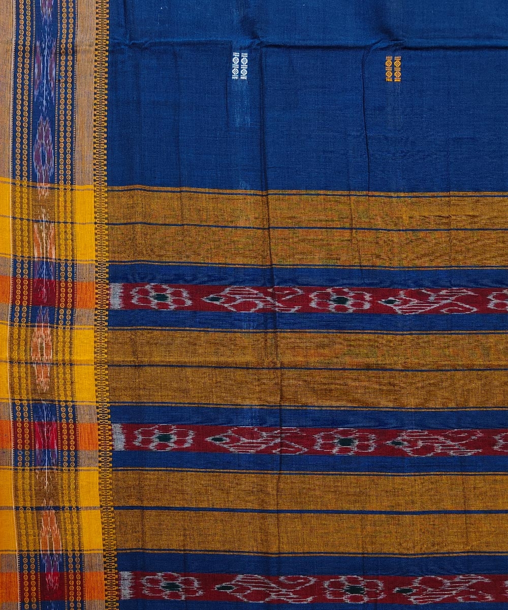 Blue Sambalpuri Handwoven Single Ikat Cotton Saree Image 4