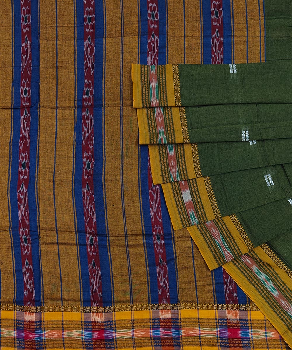 Olive Sambalpuri Handwoven Single Ikat Cotton Saree Image 1