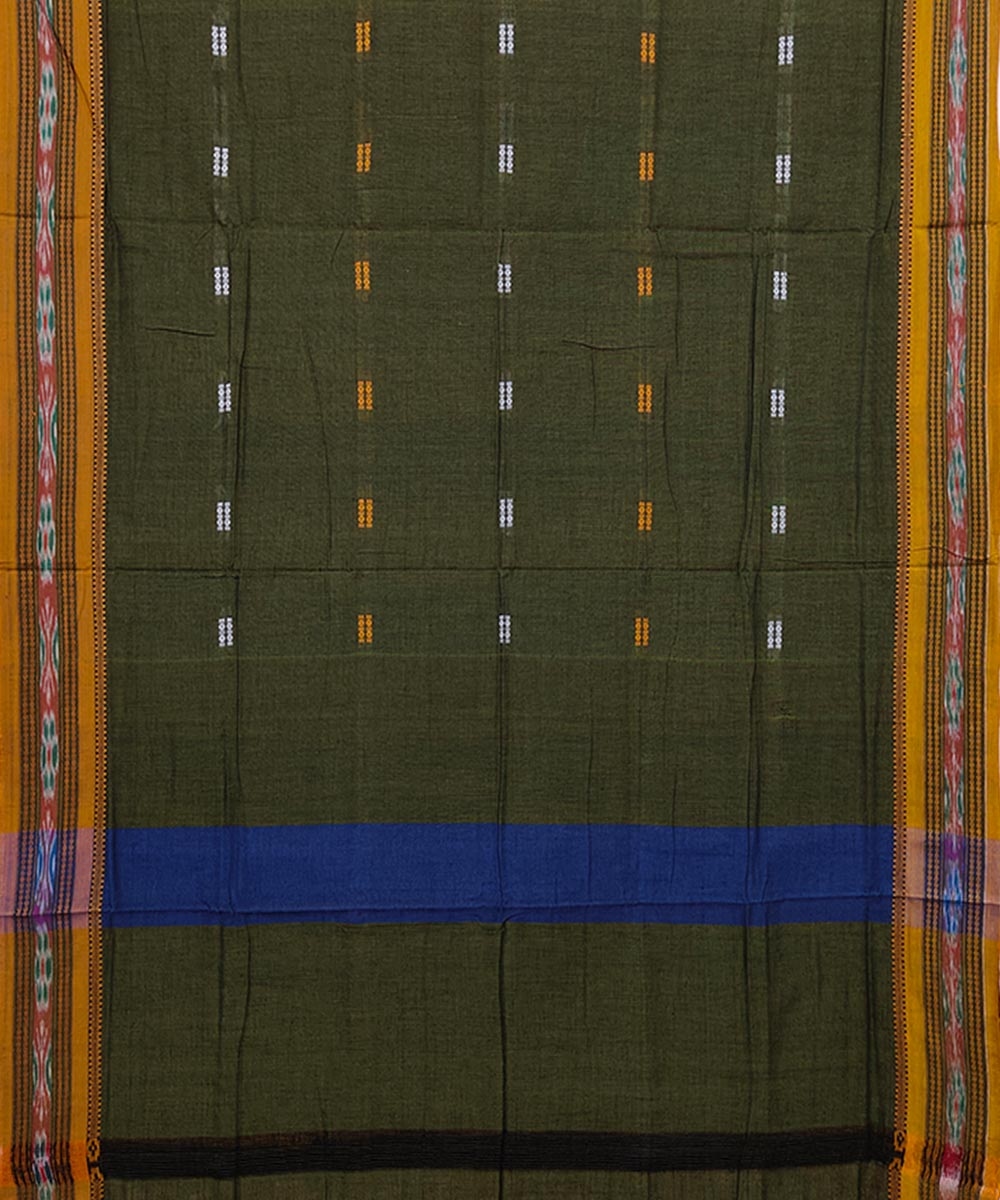 Olive Sambalpuri Handwoven Single Ikat Cotton Saree Image 3