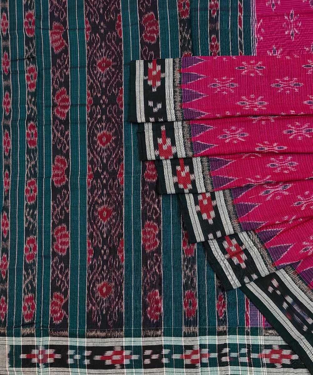 Majenta Black Sambalpuri Handwoven Single Ikat Cotton Saree Image 1