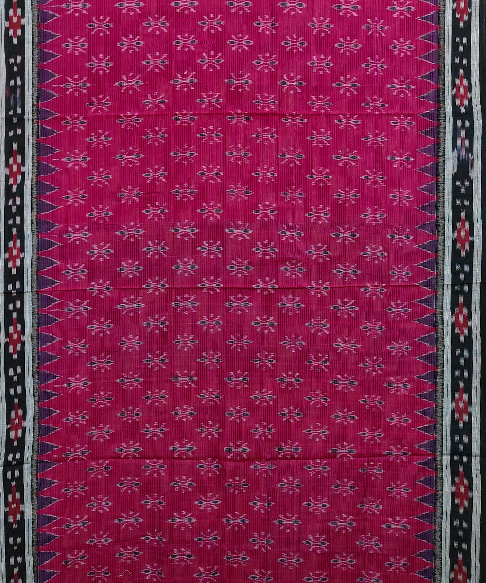 Majenta Black Sambalpuri Handwoven Single Ikat Cotton Saree Image 3