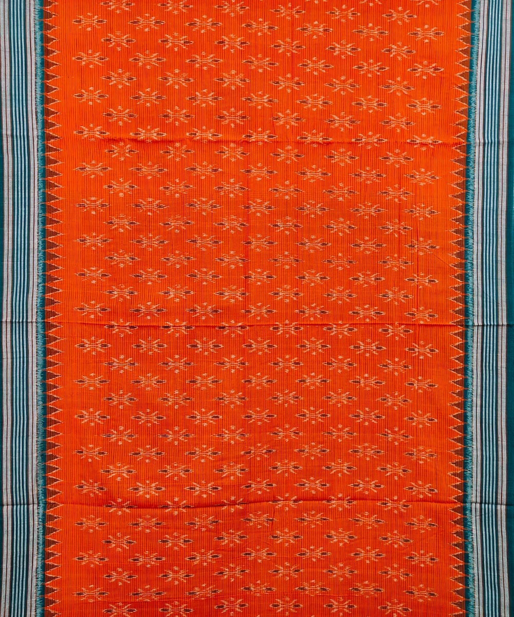 Orange Black Sambalpuri Handwoven Single Ikat Cotton Saree Image 3