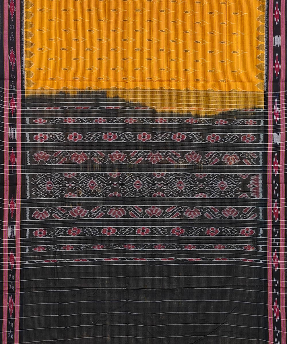 Yellow Black Sambalpuri Handwoven Single Ikat Cotton Saree Image 2