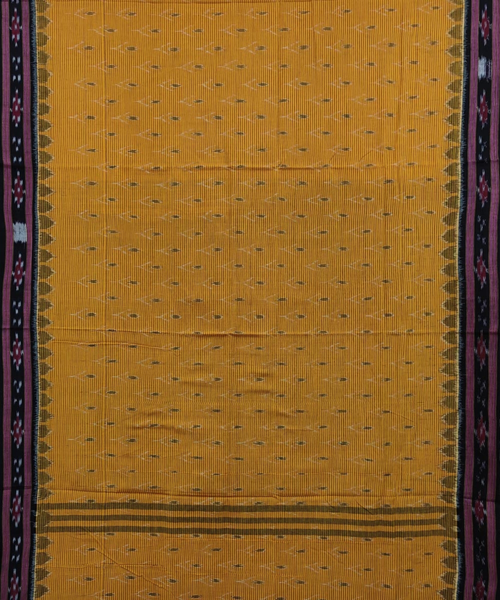 Yellow Black Sambalpuri Handwoven Single Ikat Cotton Saree Image 3