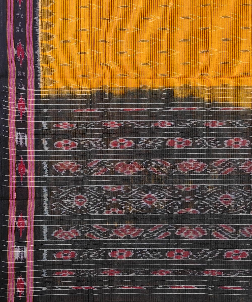 Yellow Black Sambalpuri Handwoven Single Ikat Cotton Saree Image 4