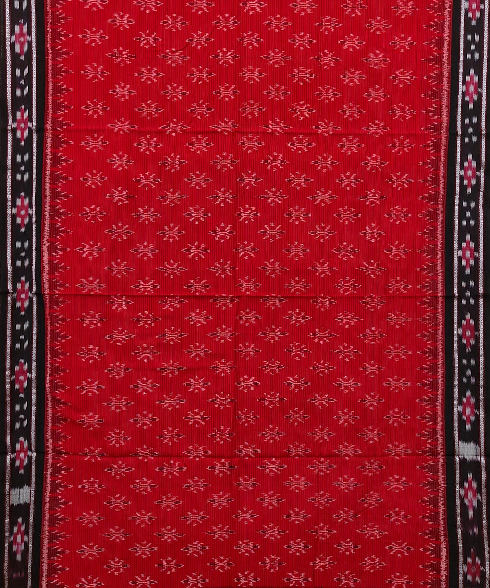 Red Black Sambalpuri Handwoven Single Ikat Cotton Saree Image 3