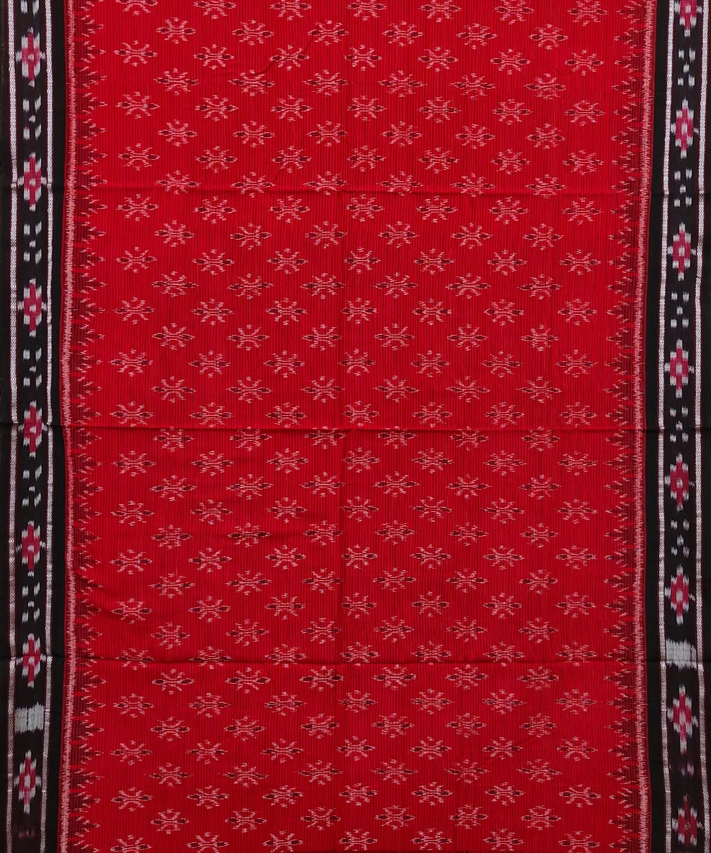 Red Black Sambalpuri Handwoven Single Ikat Cotton Saree Image 3