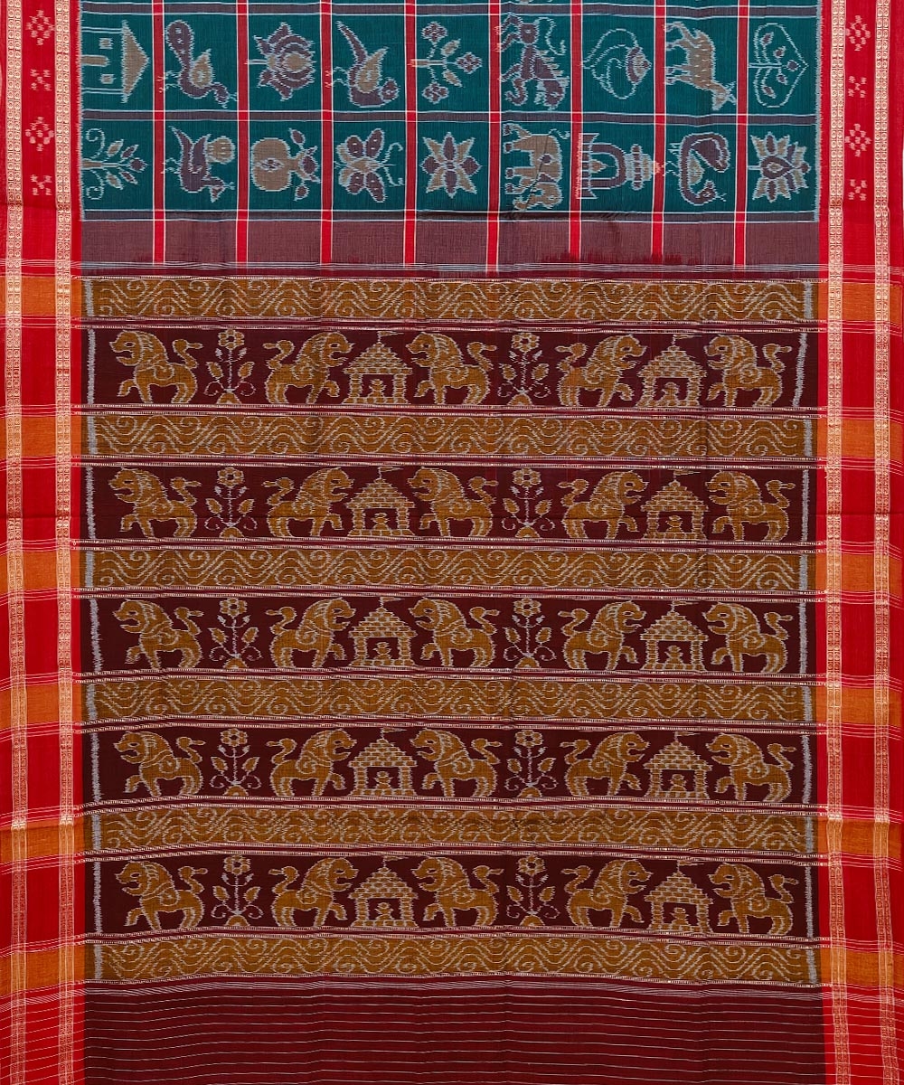 Green Black Sambalpuri Handwoven Nabakoti Cotton Saree Image 2