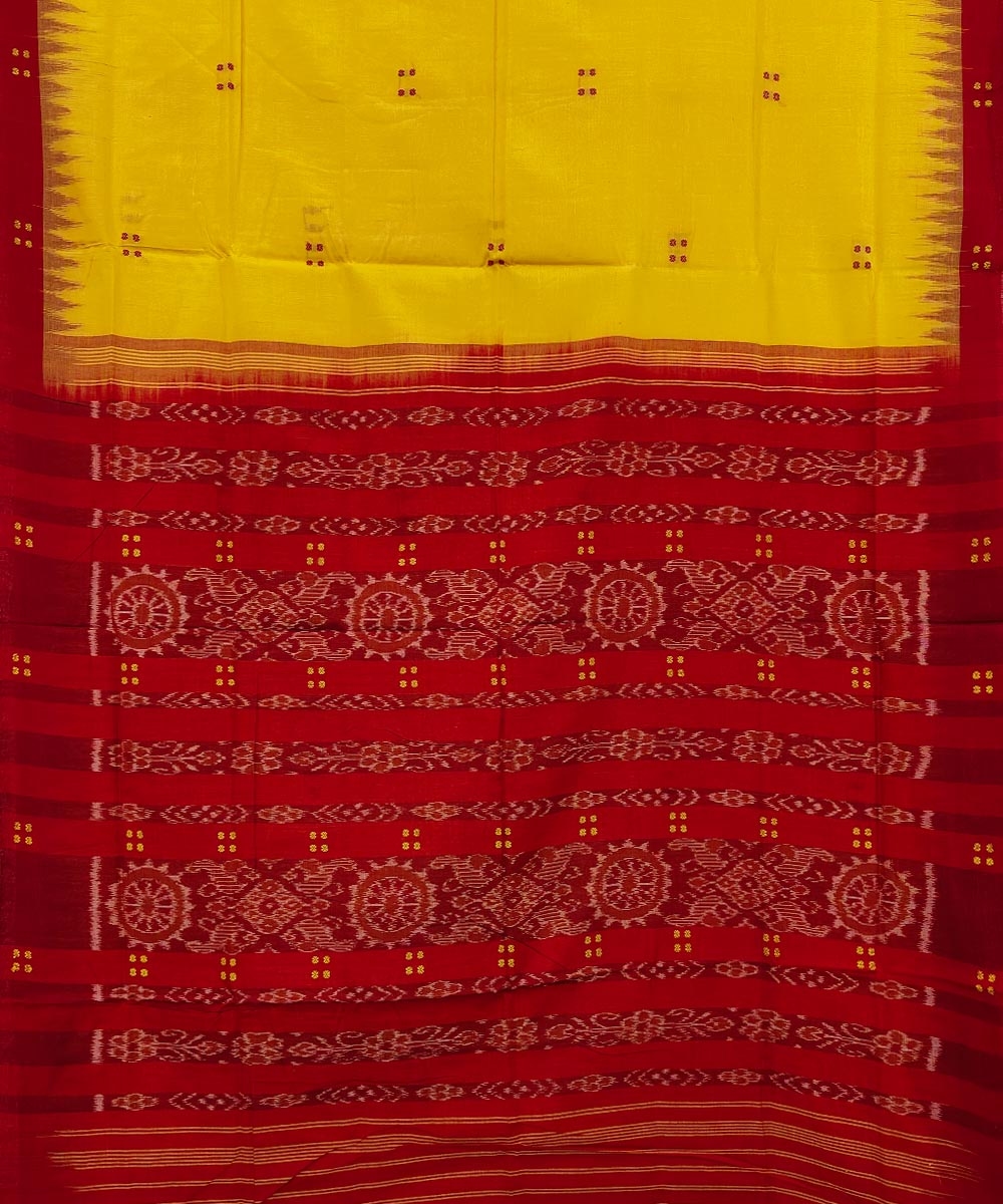 Yellow Red Sambalpuri Handwoven Single Ikat Cotton Saree Image 2