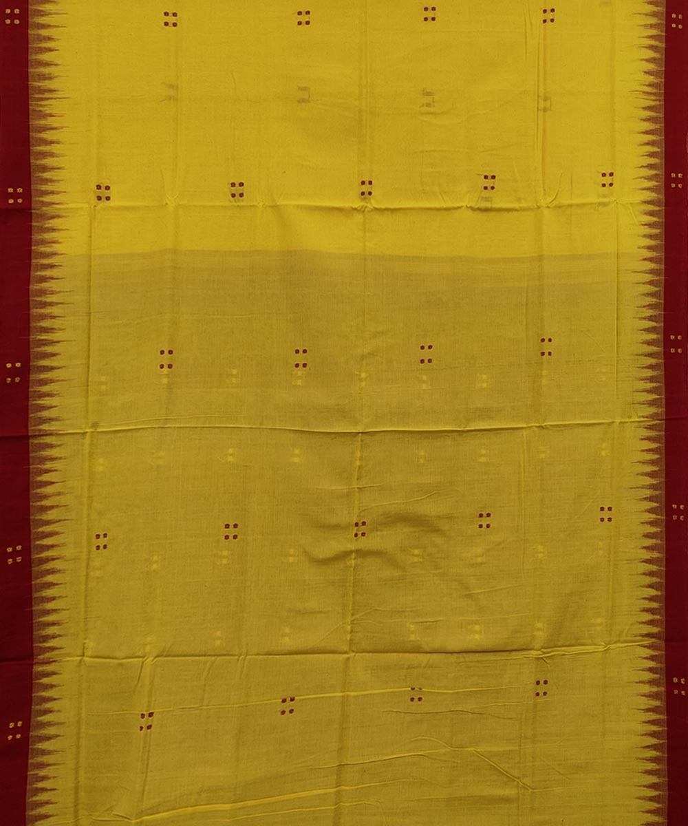 Yellow Red Sambalpuri Handwoven Single Ikat Cotton Saree Image 3