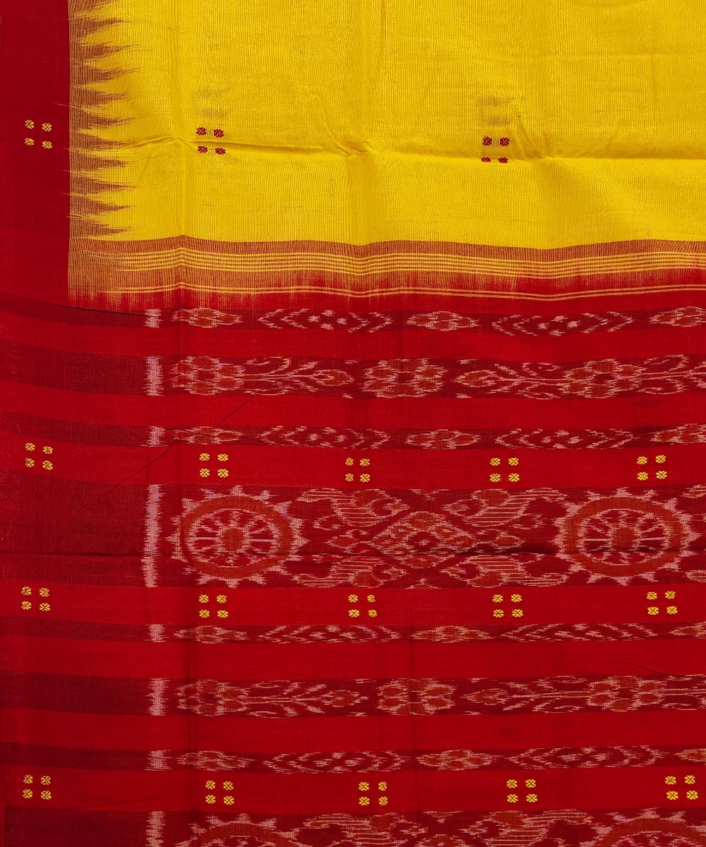 Yellow Red Sambalpuri Handwoven Single Ikat Cotton Saree Image 4