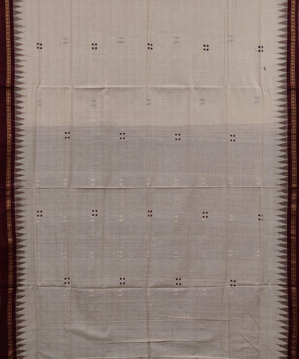 Beige Maroon Sambalpuri Handwoven Single Ikat Cotton Saree Image 3