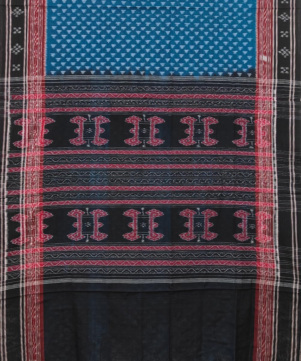 Blue Black Sambalpuri Handwoven Single Ikat Cotton Saree Image 2