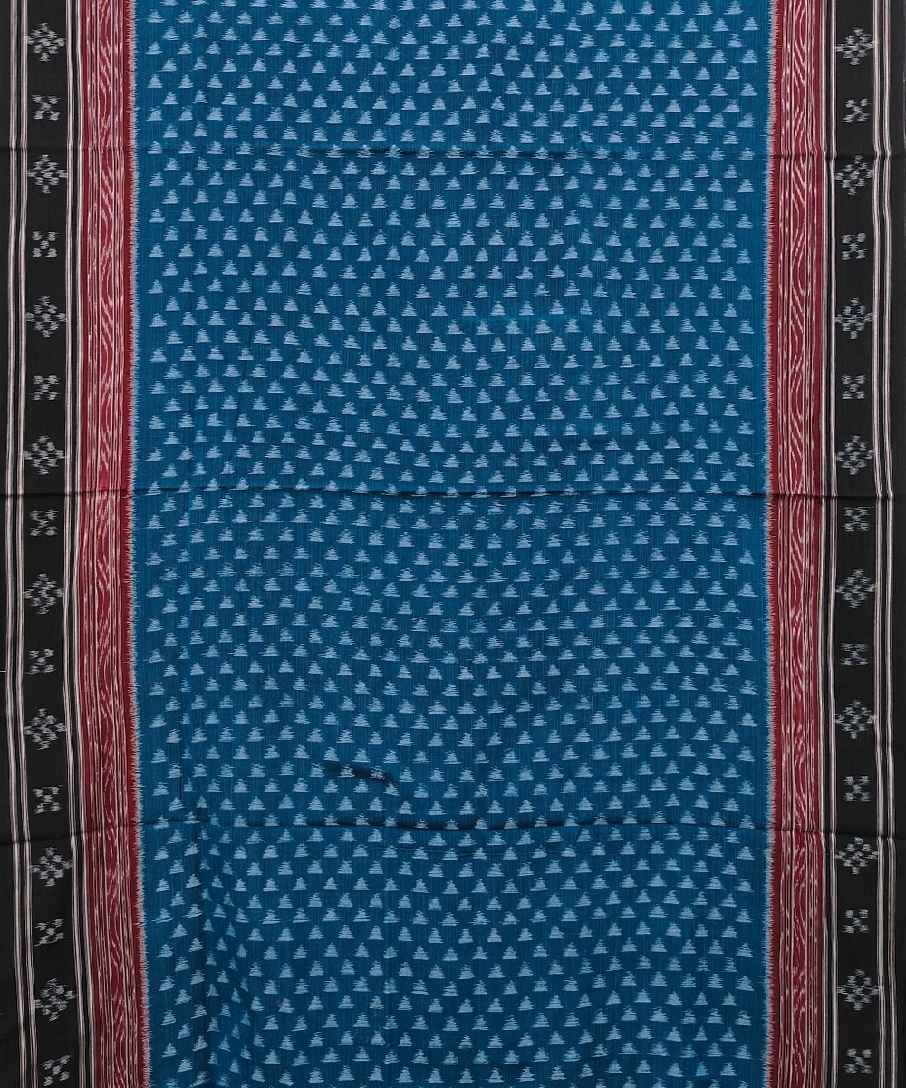 Blue Black Sambalpuri Handwoven Single Ikat Cotton Saree Image 3