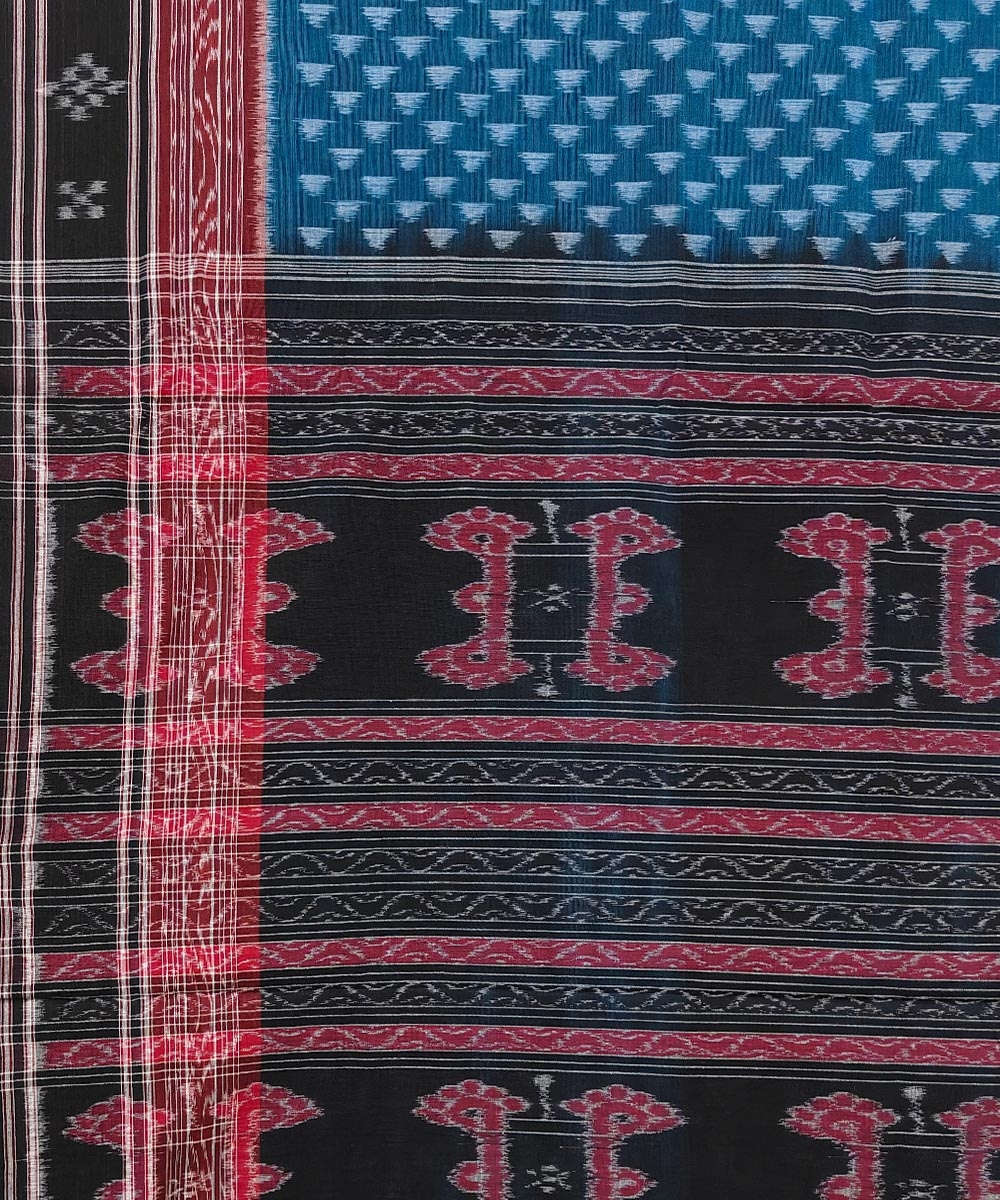 Blue Black Sambalpuri Handwoven Single Ikat Cotton Saree Image 4