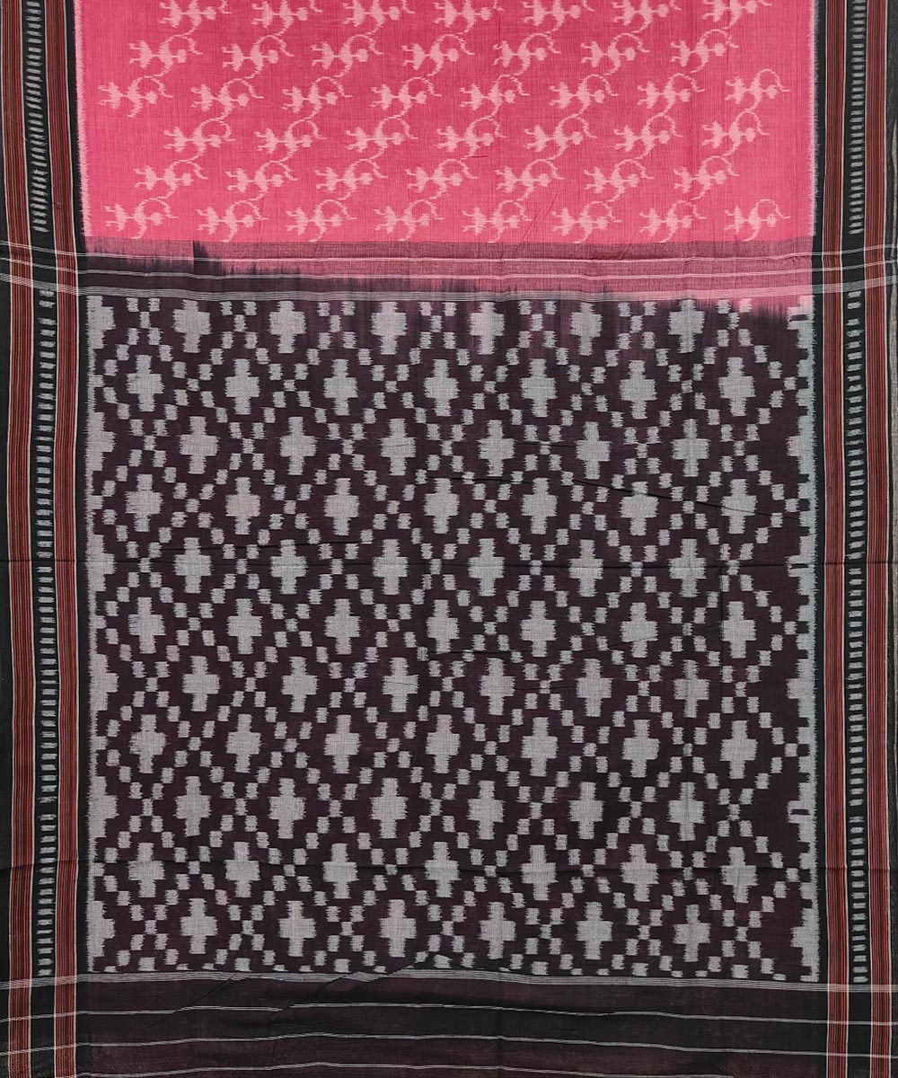 Pink Black Sambalpuri Handwoven Single Ikat Cotton Saree Image 2