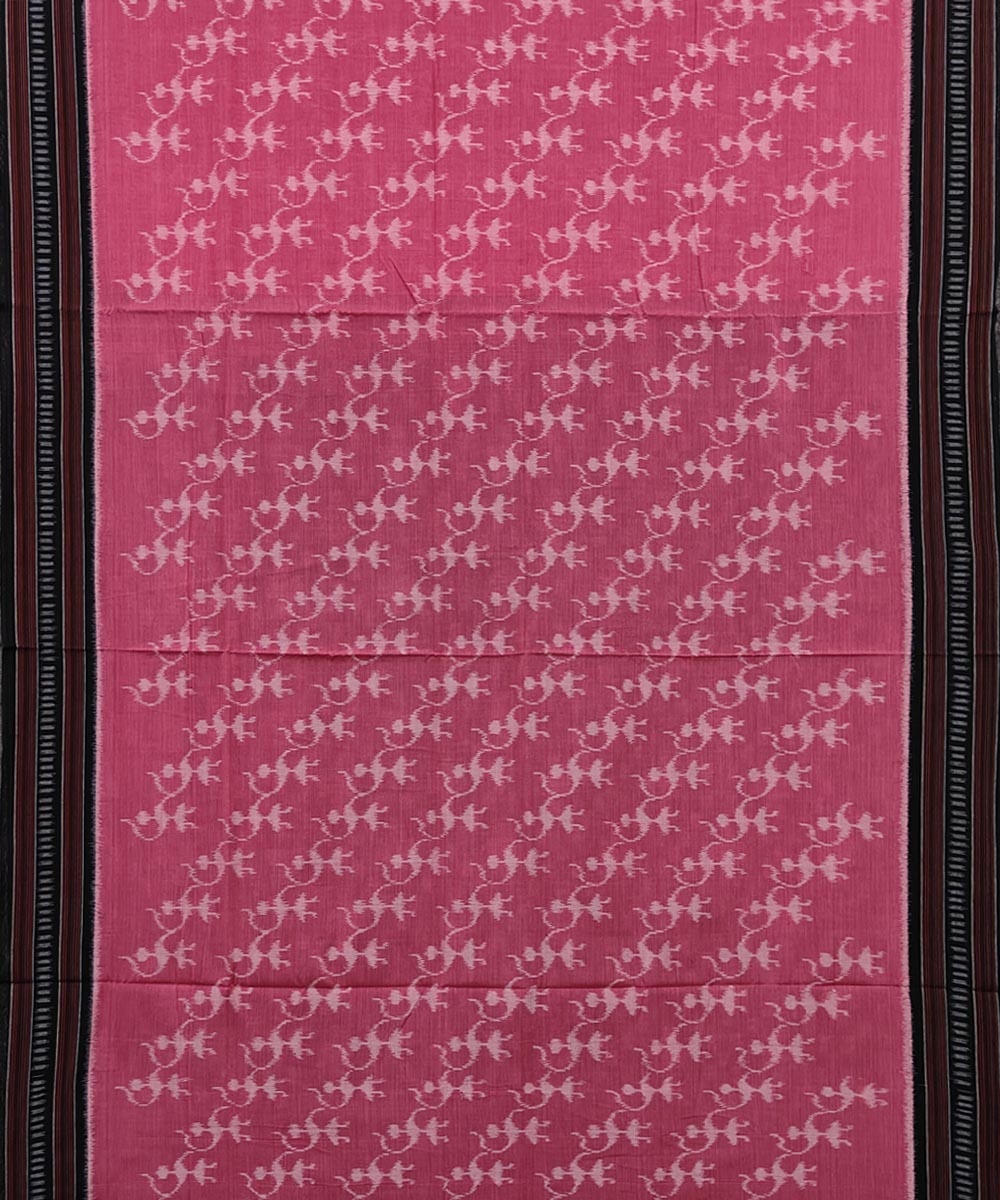 Pink Black Sambalpuri Handwoven Single Ikat Cotton Saree Image 3