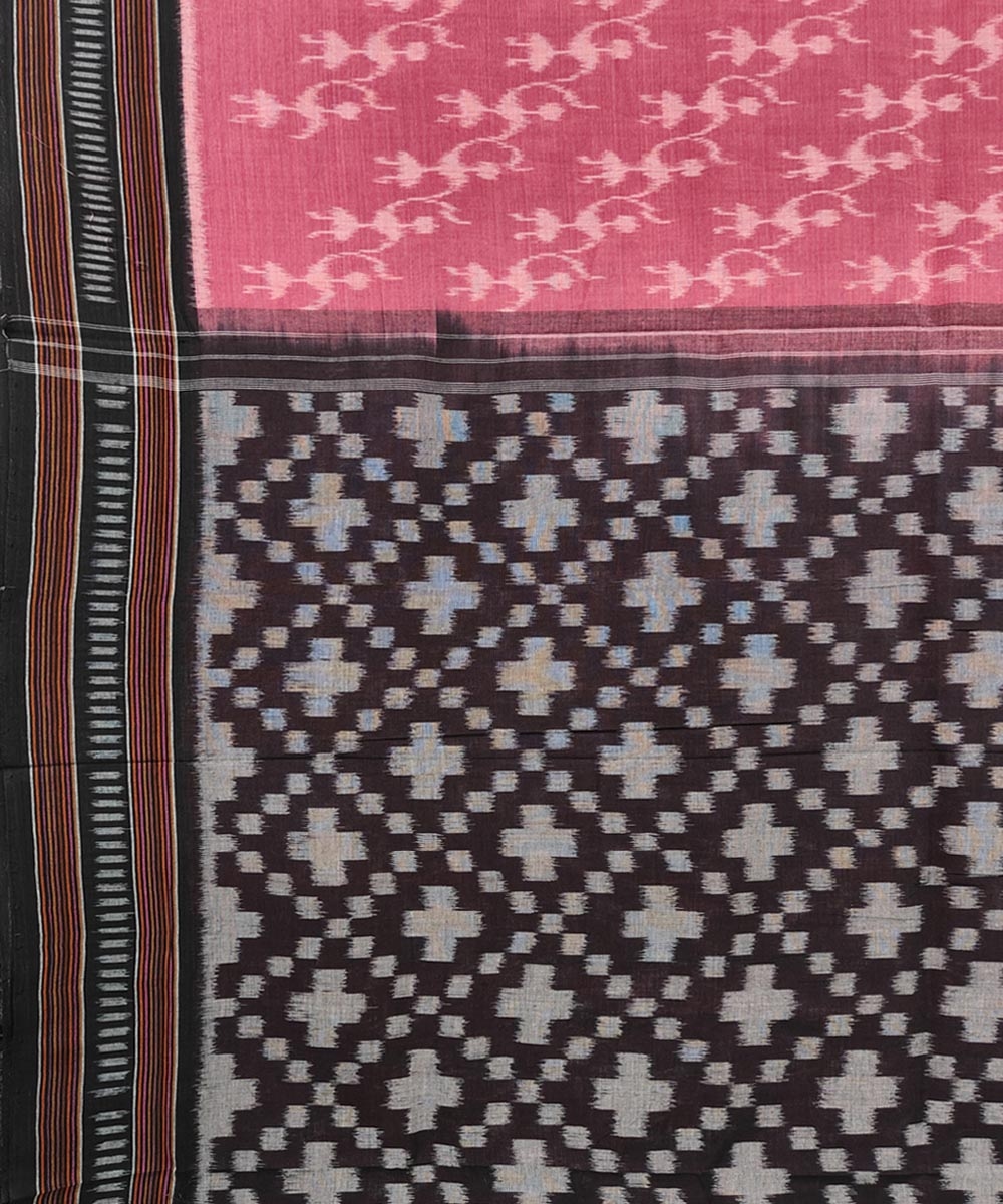 Pink Black Sambalpuri Handwoven Single Ikat Cotton Saree Image 4