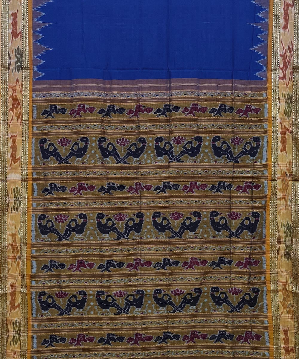 Blue Olive Sambalpuri Handwoven Single Ikat Cotton Saree Image 2