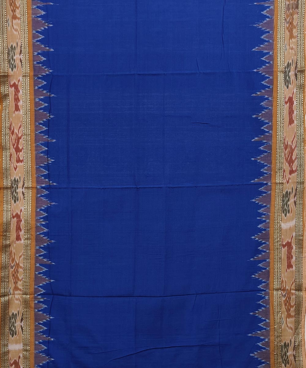 Blue Olive Sambalpuri Handwoven Single Ikat Cotton Saree Image 3