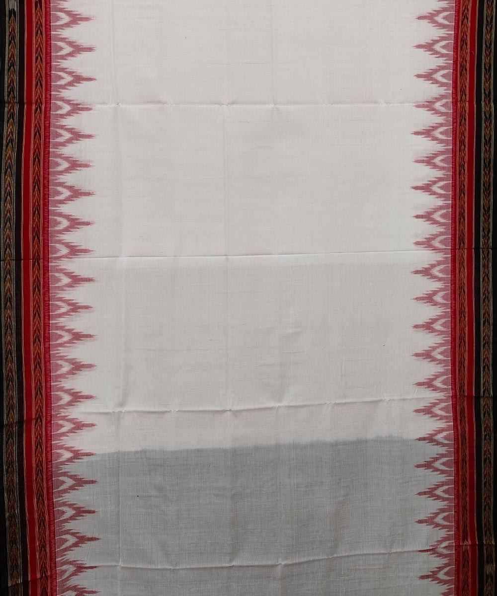 White Black Sambalpuri Handwoven Single Ikat Cotton Saree Image 3