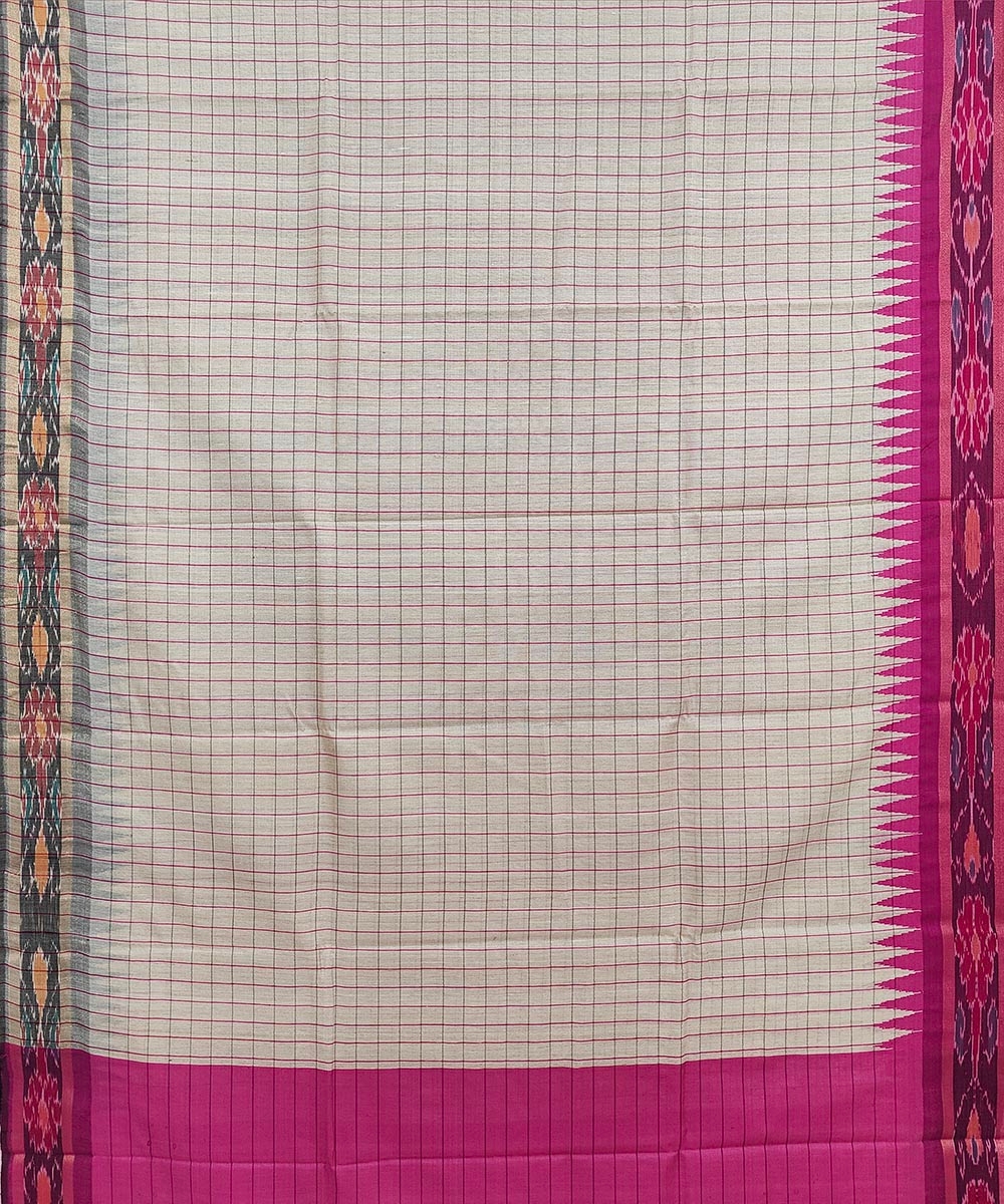 Beige Pink Sambalpuri Handwoven Ikat Border Tussar Silk Saree Image 2