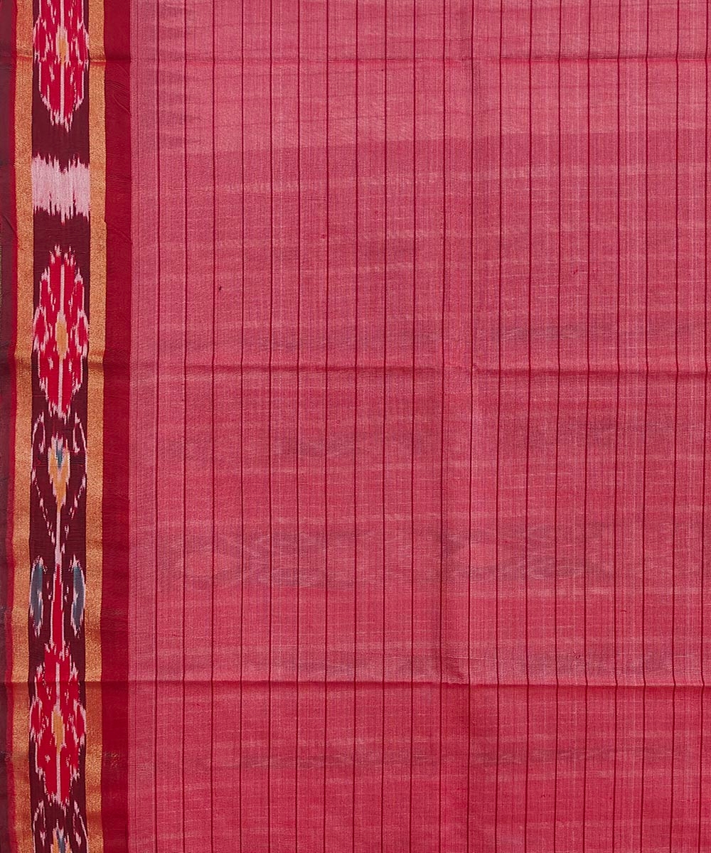 Beige Red Sambalpuri Handwoven Ikat Border Tussar Silk Saree Image 4