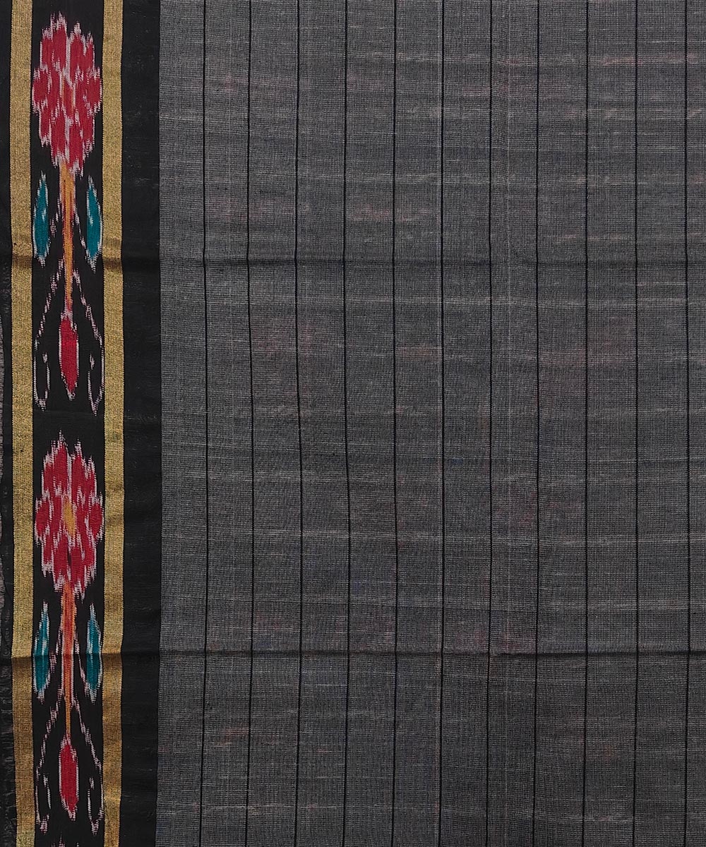 Beige Black Sambalpuri Handwoven Ikat Border Tussar Silk Saree Image 4