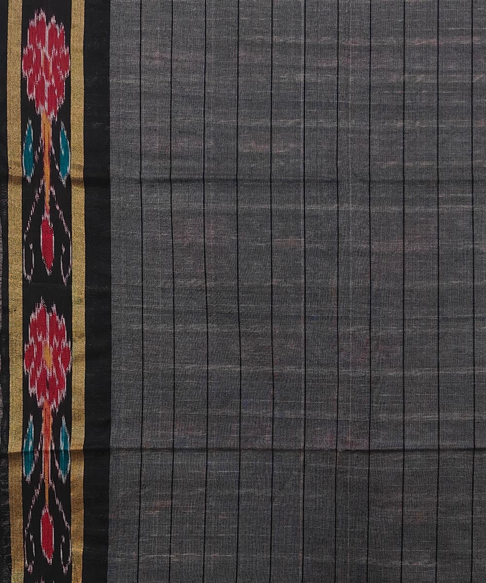 Beige Black Sambalpuri Handwoven Ikat Border Tussar Silk Saree Image 4