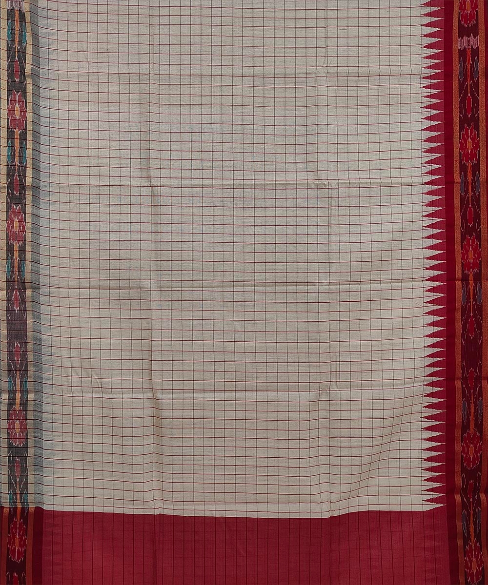 Beige Red Sambalpuri Handwoven Ikat Border Tussar Silk Saree Image 2