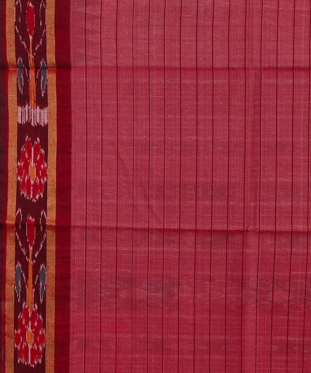 Beige Red Sambalpuri Handwoven Ikat Border Tussar Silk Saree Image 4