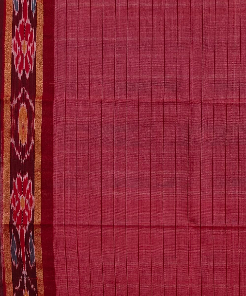 Beige Red Sambalpuri Handwoven Ikat Border Tussar Silk Saree Image 4