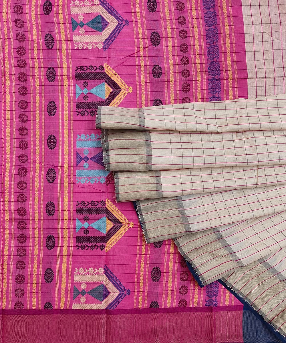 Beige Pink Sambalpuri Handwoven Dolabedi Tussar Silk Saree Image 1