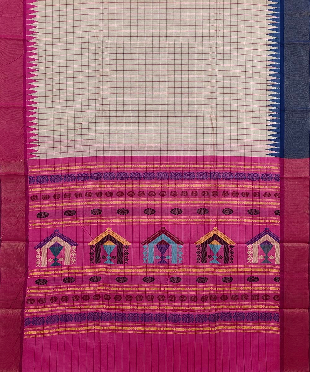 Beige Pink Sambalpuri Handwoven Dolabedi Tussar Silk Saree Image 3