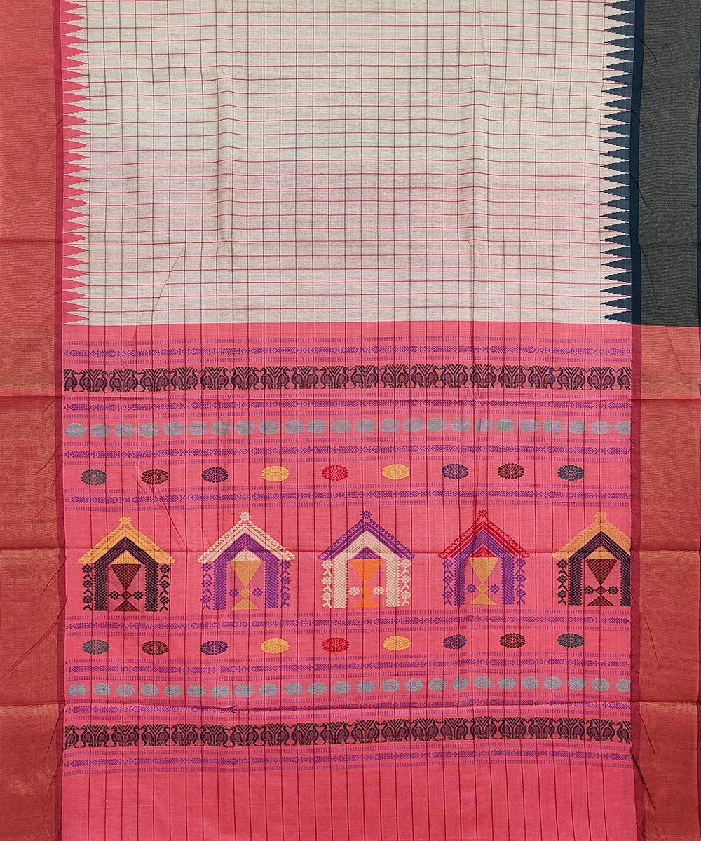 Beige Pink Sambalpuri Handwoven Dolabedi Tussar Silk Saree Image 3