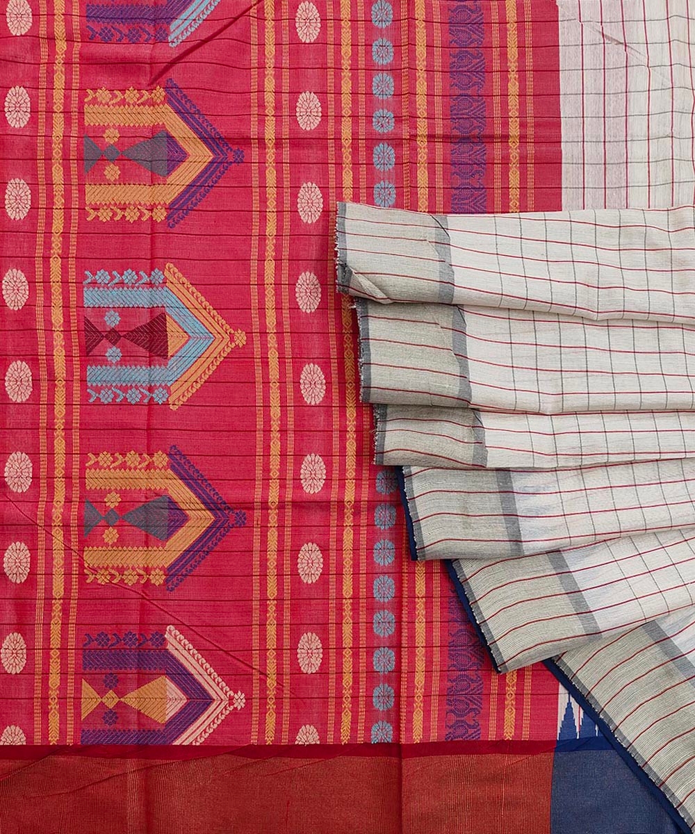 Beige Maroon Sambalpuri Handwoven Dolabedi Tussar Silk Saree Image 1