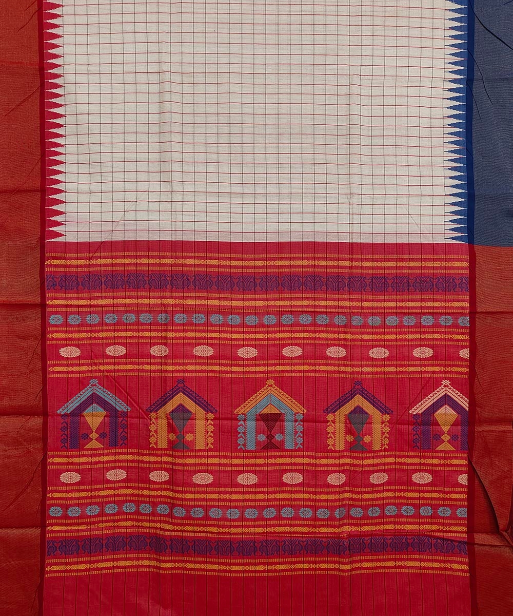 Beige Maroon Sambalpuri Handwoven Dolabedi Tussar Silk Saree Image 3