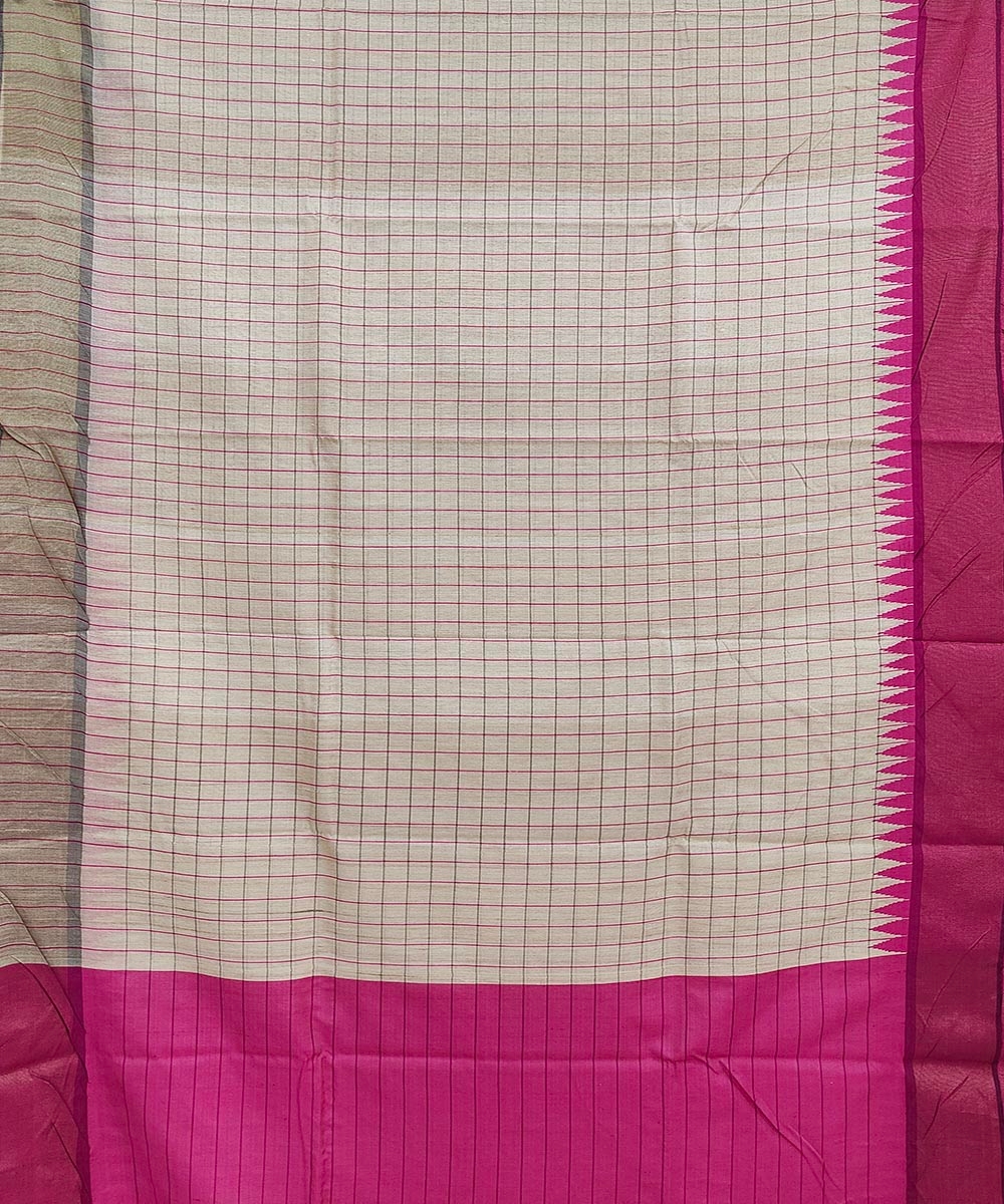 Beige Pink Sambalpuri Handwoven Dolabedi Tussar Silk Saree Image 2