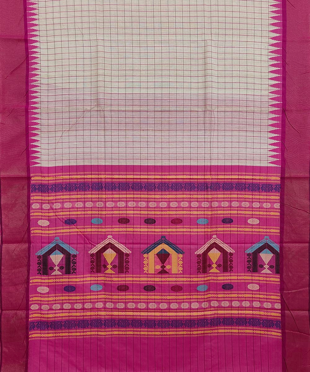 Beige Pink Sambalpuri Handwoven Dolabedi Tussar Silk Saree Image 3