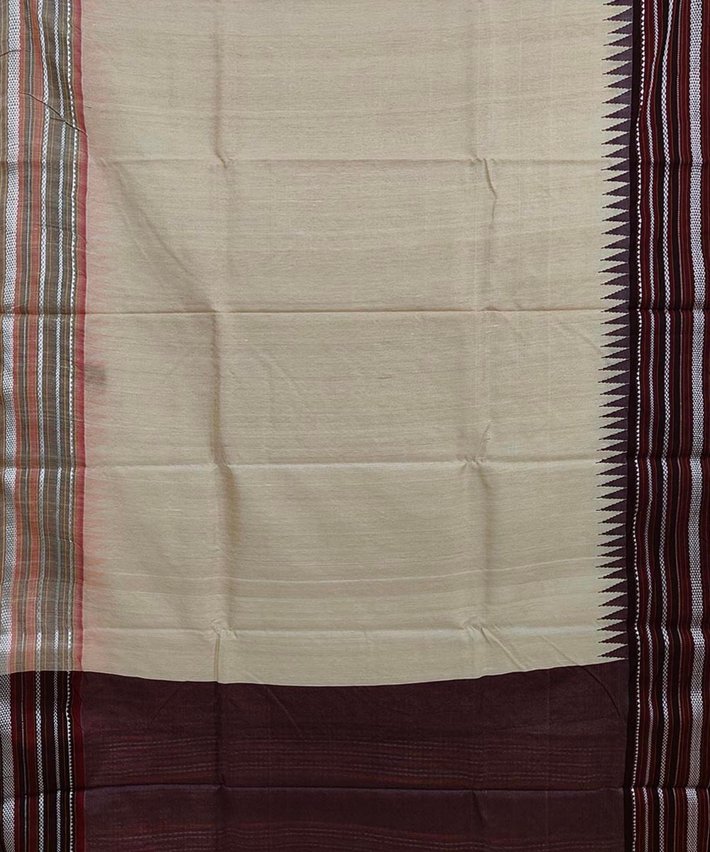 Beige Black Sambalpuri Handwoven Wide Border Vidarbha Tussar Silk Saree Image 2