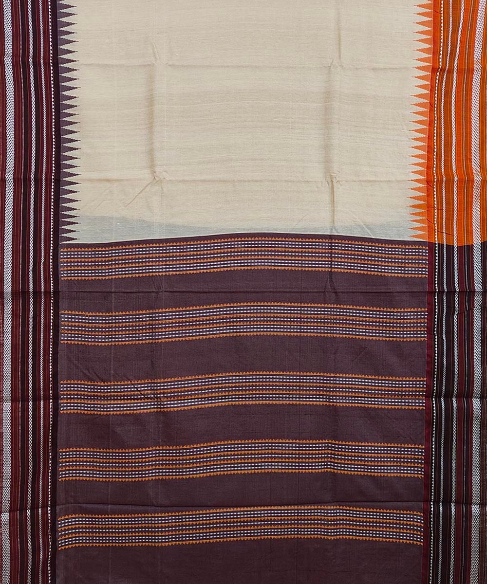 Beige Black Sambalpuri Handwoven Wide Border Vidarbha Tussar Silk Saree Image 3