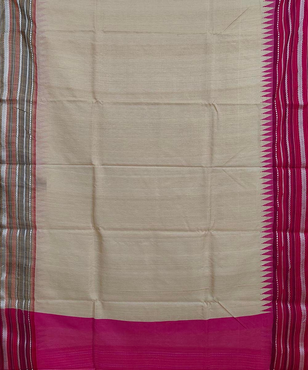 Beige Pink Sambalpuri Handwoven Wide Border Vidarbha Tussar Silk Saree Image 2