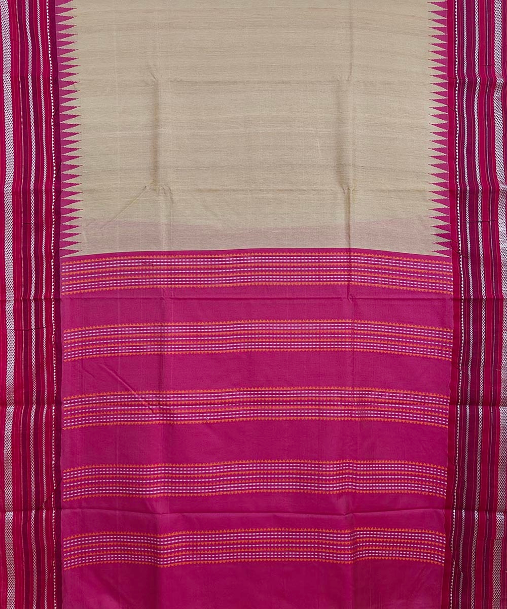 Beige Pink Sambalpuri Handwoven Wide Border Vidarbha Tussar Silk Saree Image 3