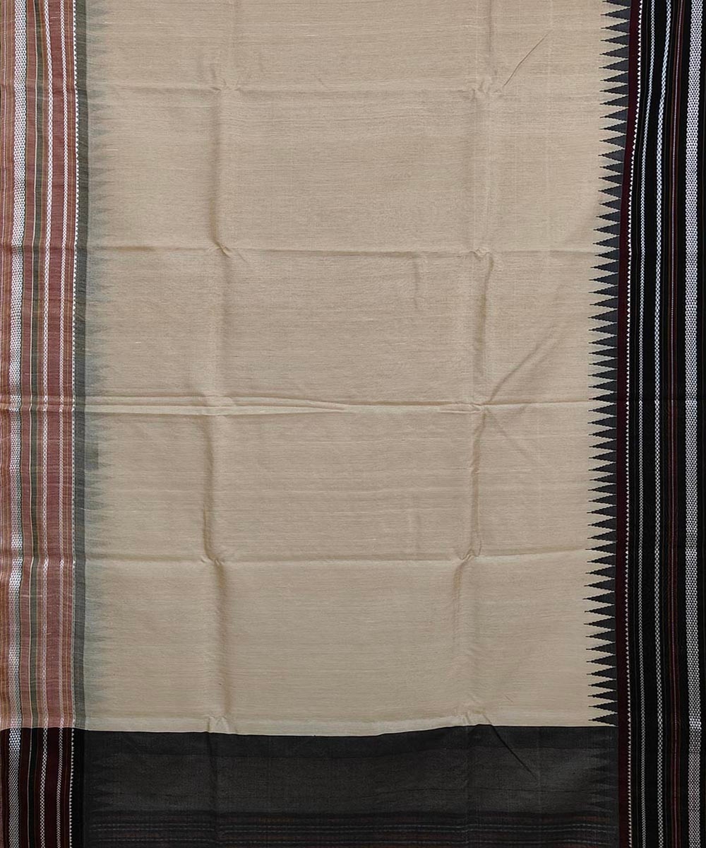 Beige Black Sambalpuri Handwoven Wide Border Vidarbha Tussar Silk Saree Image 2