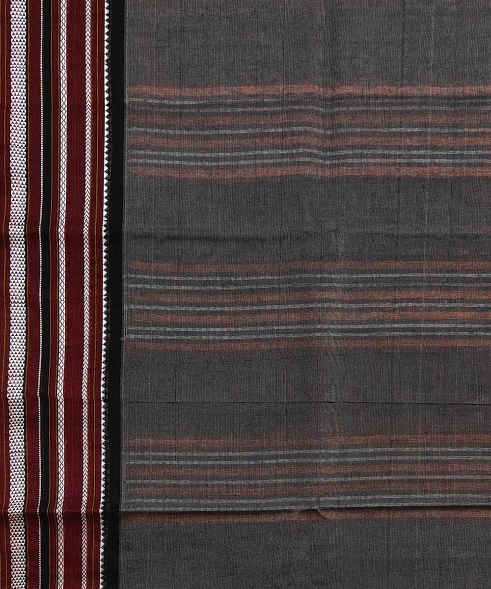 Beige Black Sambalpuri Handwoven Wide Border Vidarbha Tussar Silk Saree Image 4