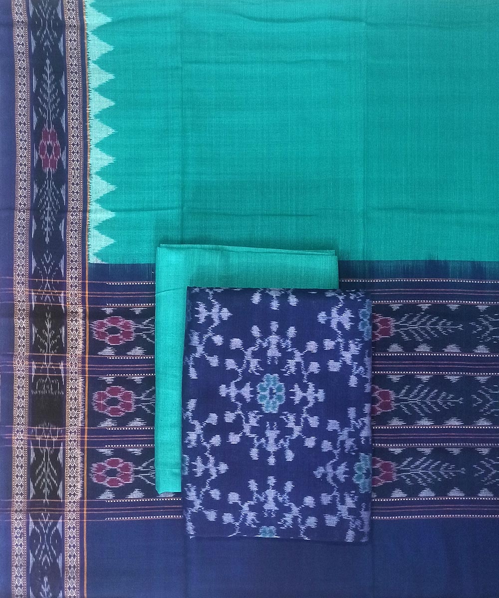 Blue Green Sambalpuri Handwoven Single Ikat Suit Set SFCSUT1523