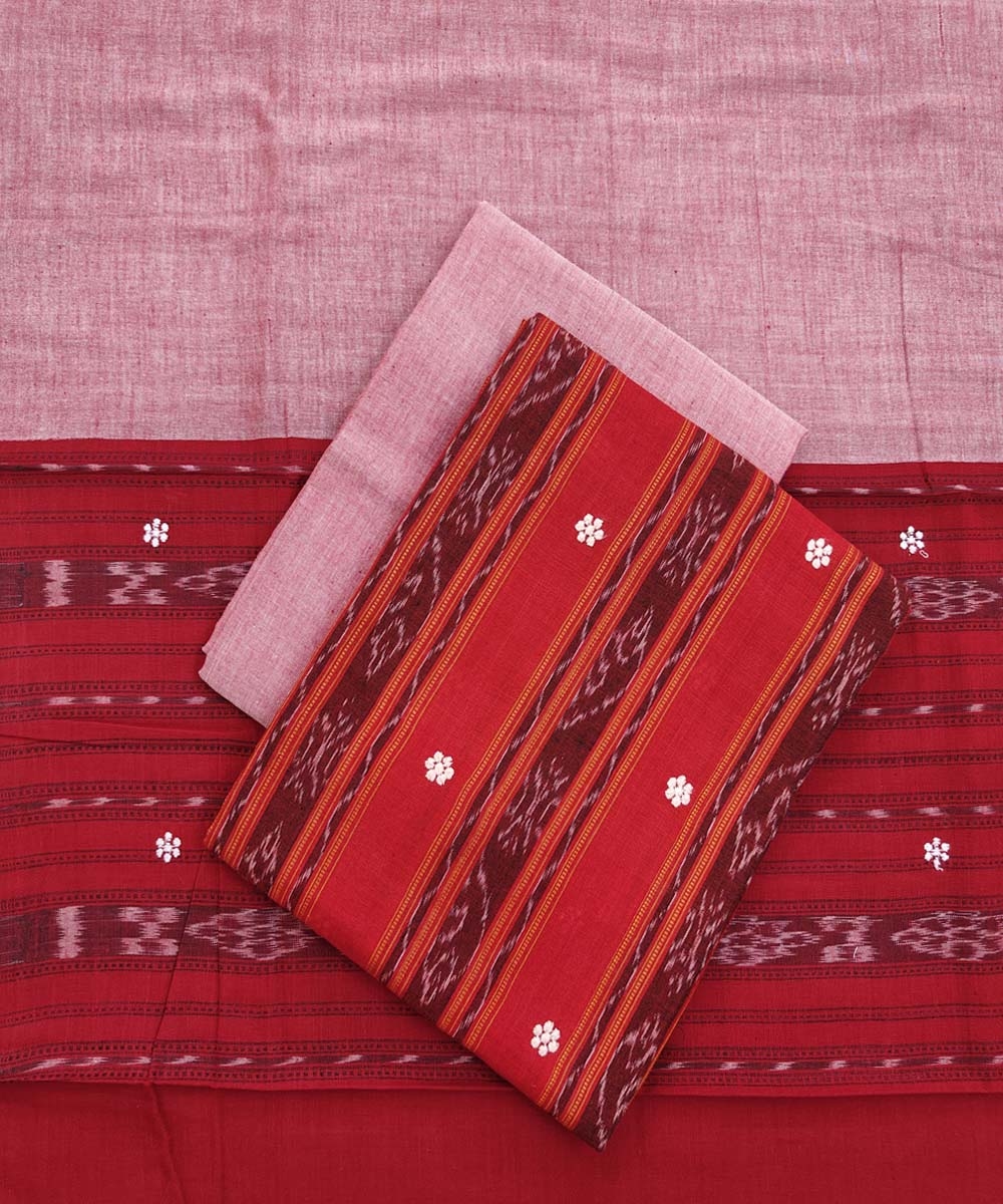 Red Pink Nuapatna Handwoven Single Ikat Suit Set Image 1