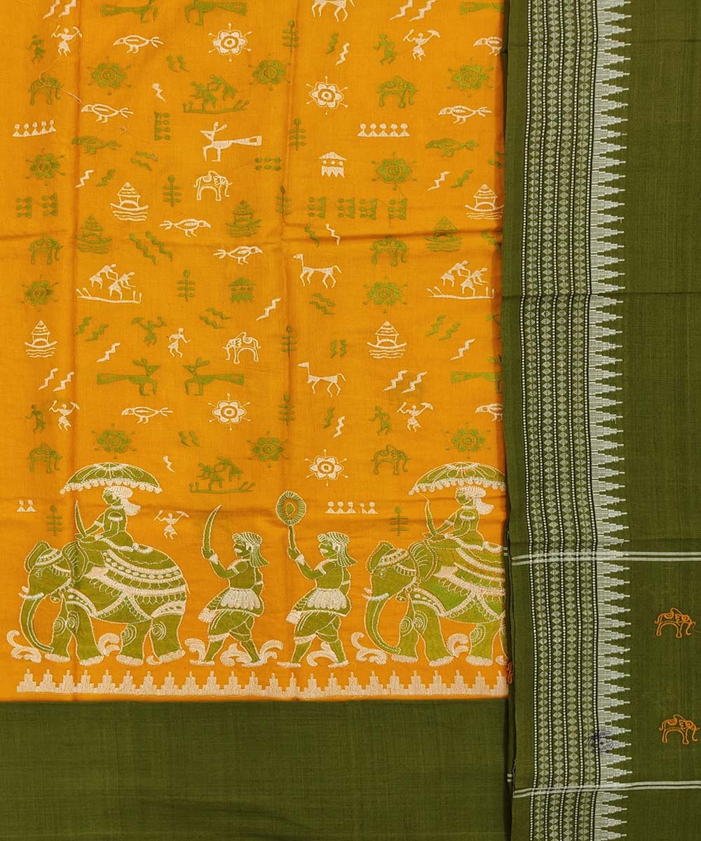 Yellow Olive Nuapatna Handwoven Single Ikat Suit Set Image 2