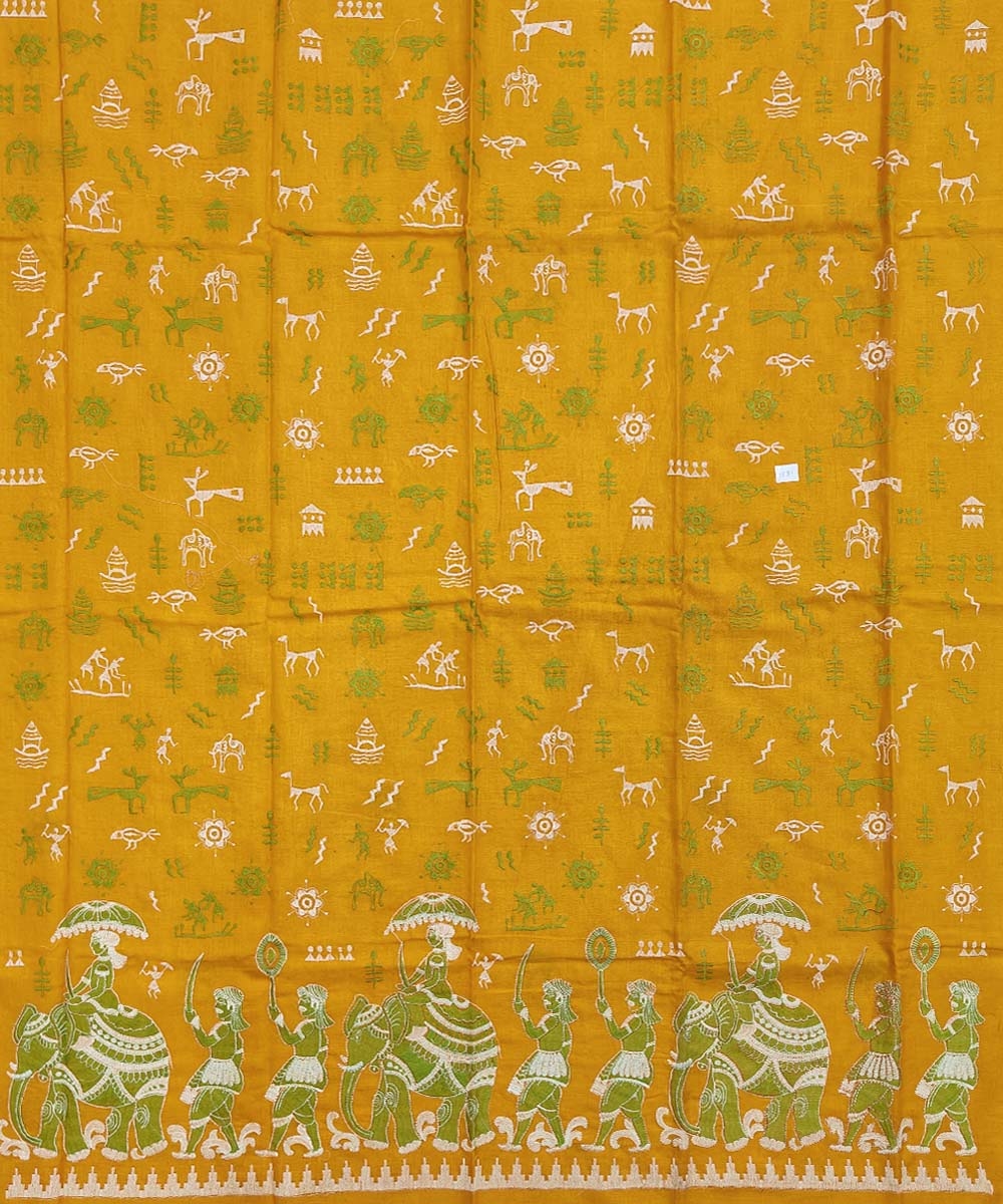 Yellow Olive Nuapatna Handwoven Single Ikat Suit Set Image 3