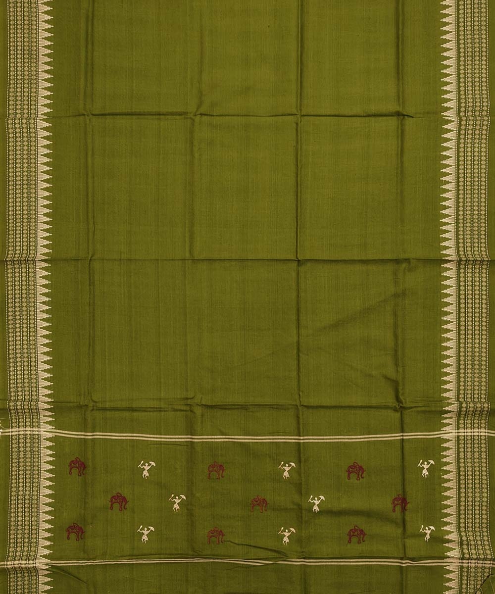 Maroon Olive Nuapatna Handwoven Single Ikat Suit Set Image 4